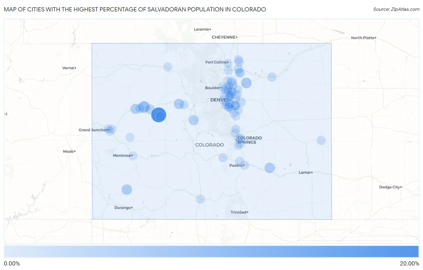 Cities with the Highest Percentage of Salvadoran Population in Colorado Map