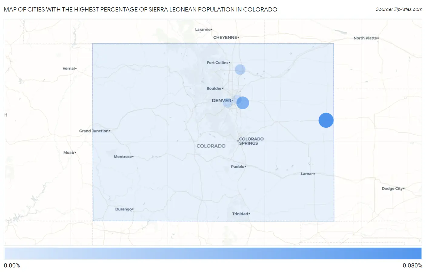 Cities with the Highest Percentage of Sierra Leonean Population in Colorado Map