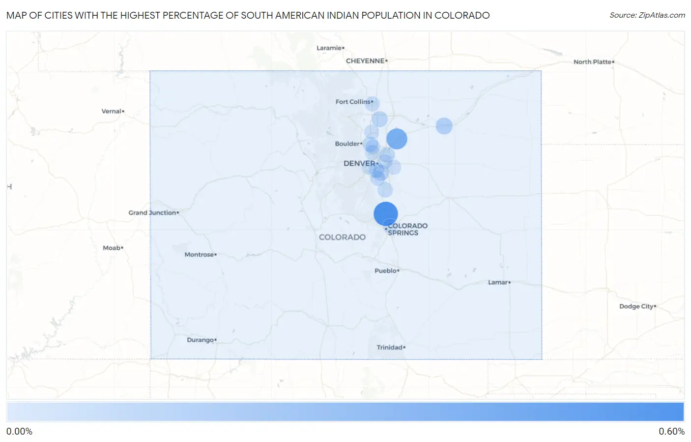 Cities with the Highest Percentage of South American Indian Population in Colorado Map