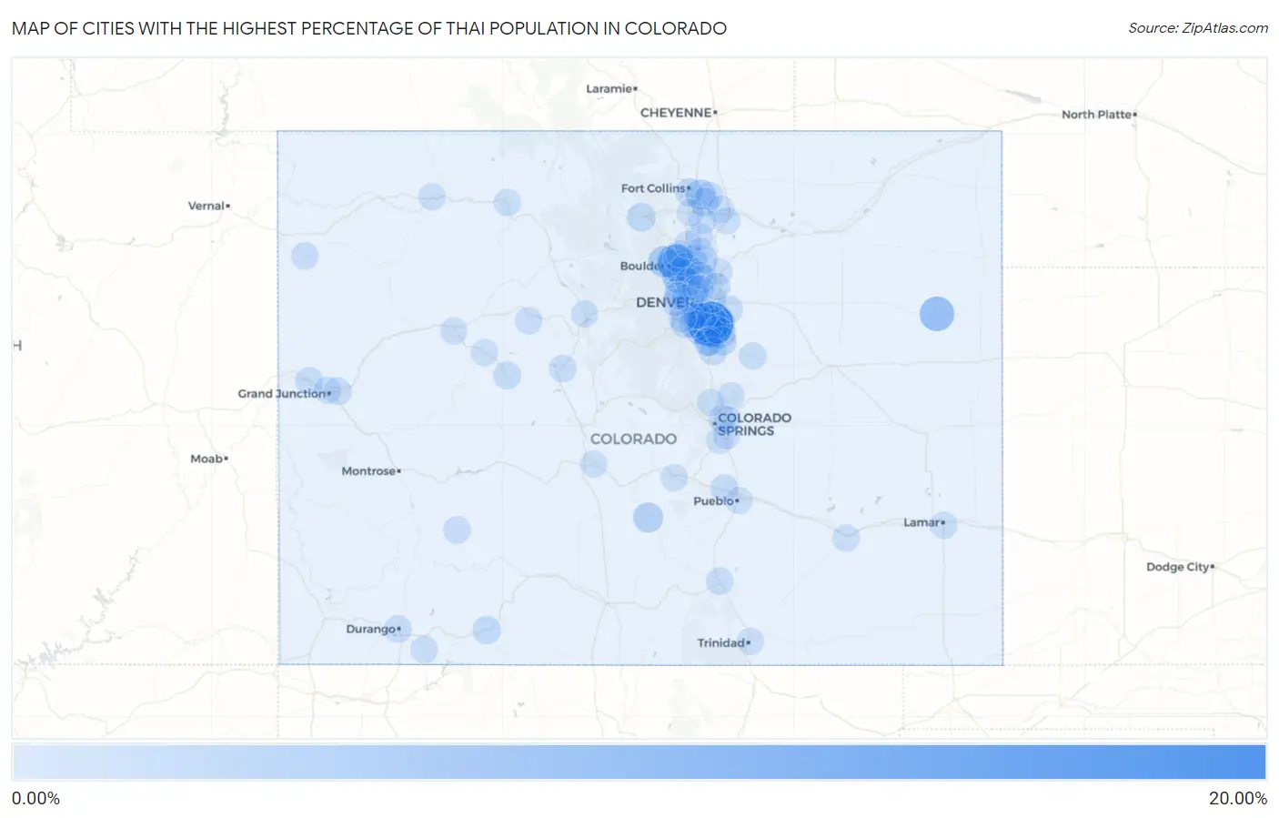 Cities with the Highest Percentage of Thai Population in Colorado Map
