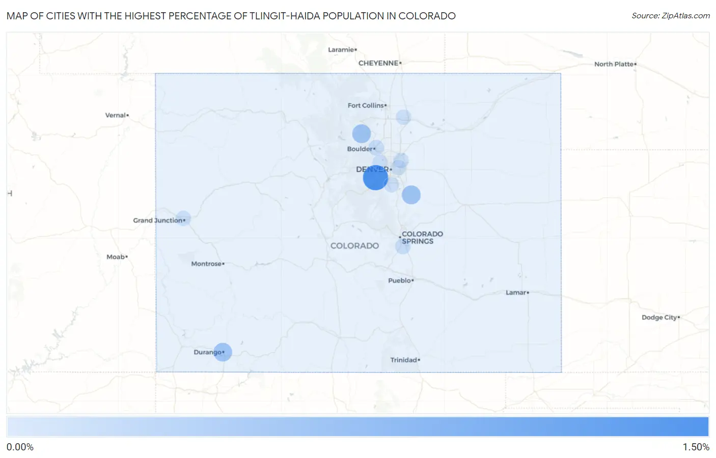 Cities with the Highest Percentage of Tlingit-Haida Population in Colorado Map