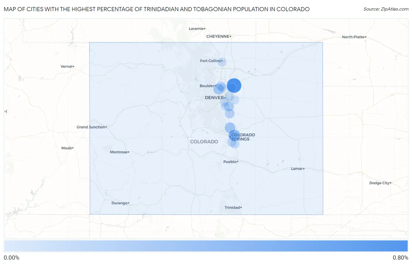 Cities with the Highest Percentage of Trinidadian and Tobagonian Population in Colorado Map