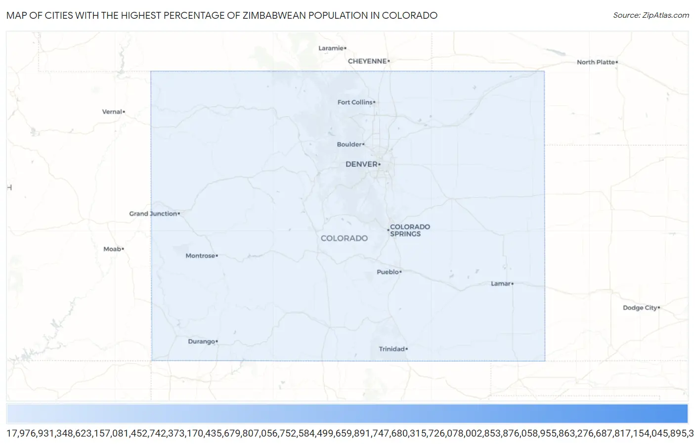 Cities with the Highest Percentage of Zimbabwean Population in Colorado Map