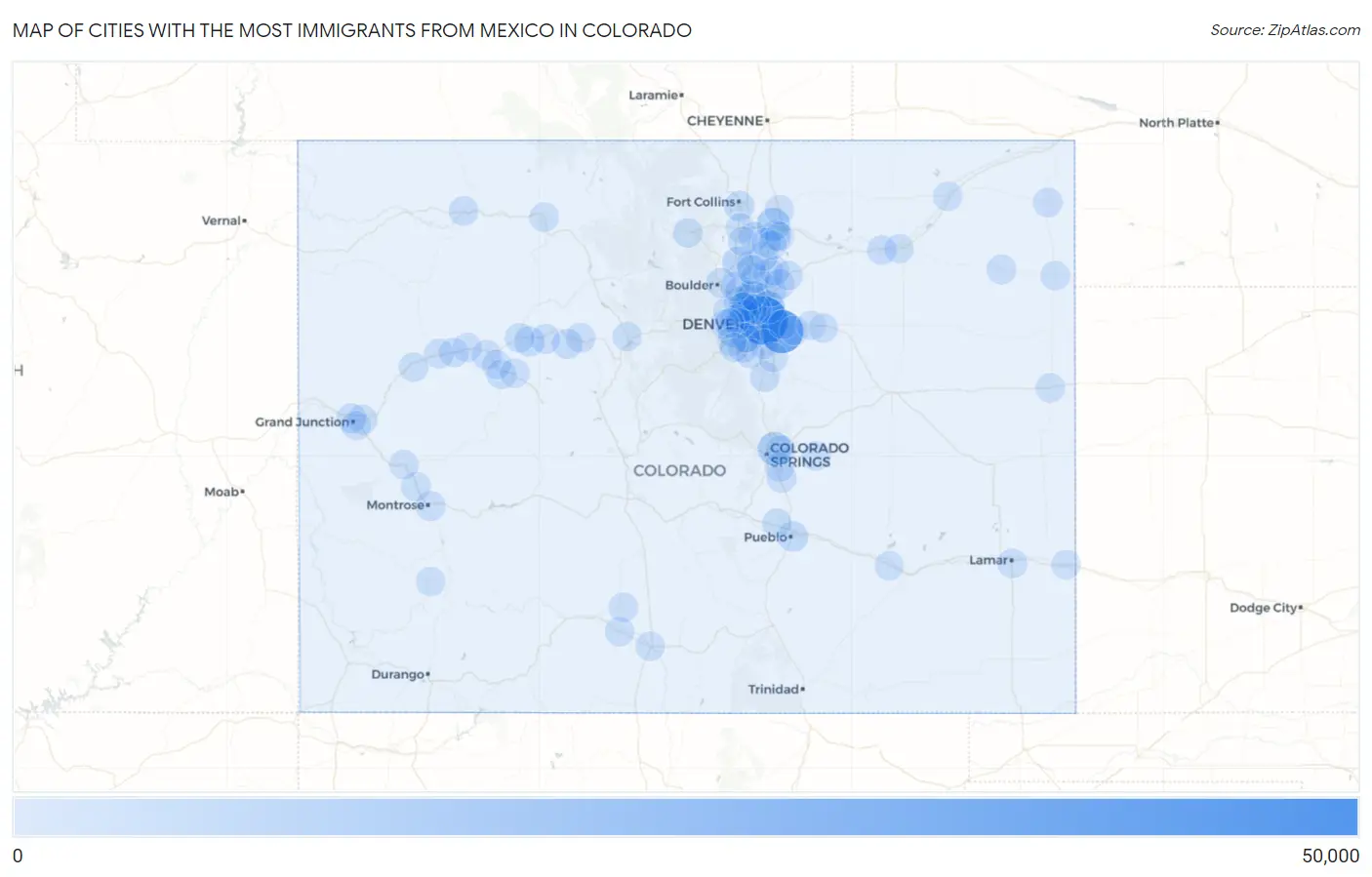 Cities with the Most Immigrants from Mexico in Colorado Map