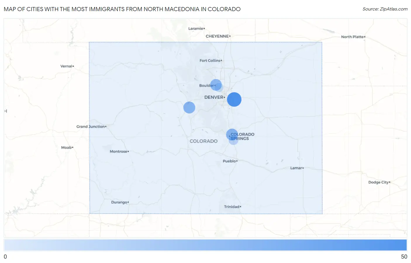 Cities with the Most Immigrants from North Macedonia in Colorado Map