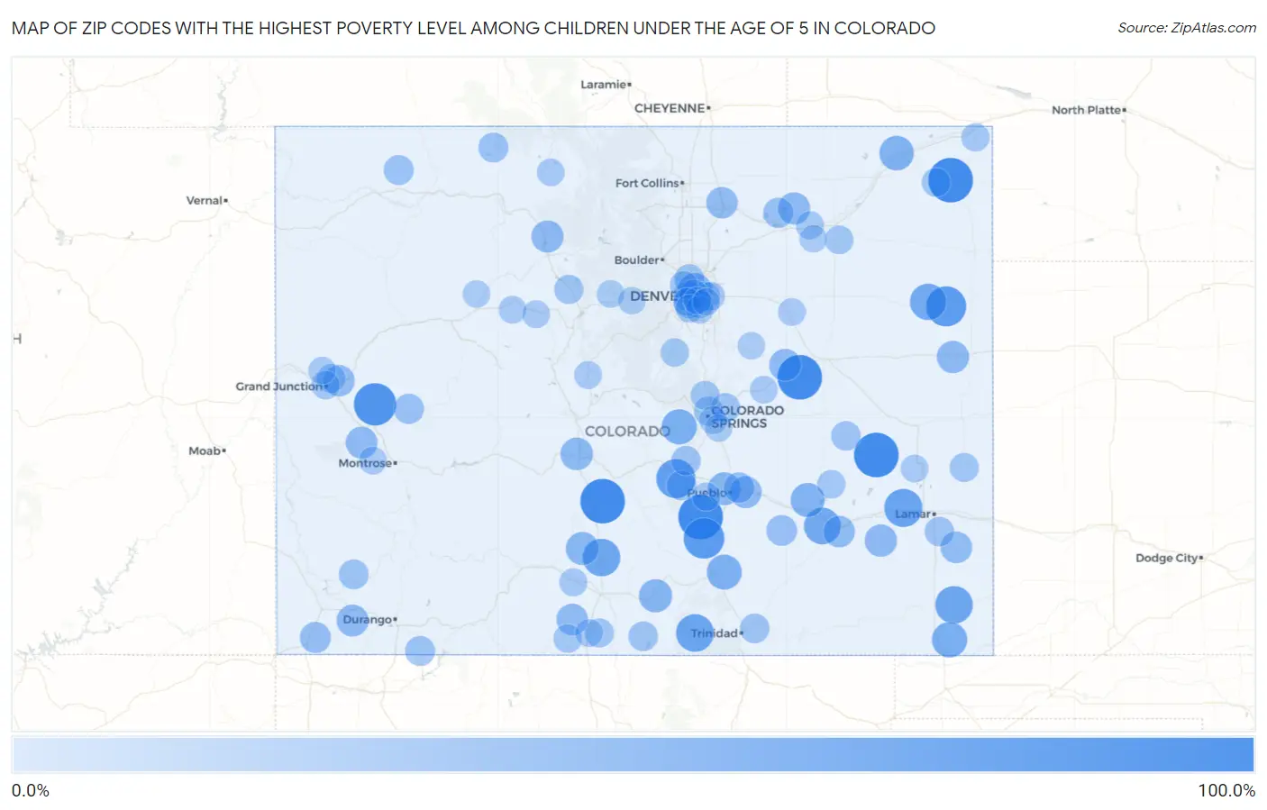 Zip Codes with the Highest Poverty Level Among Children Under the Age of 5 in Colorado Map