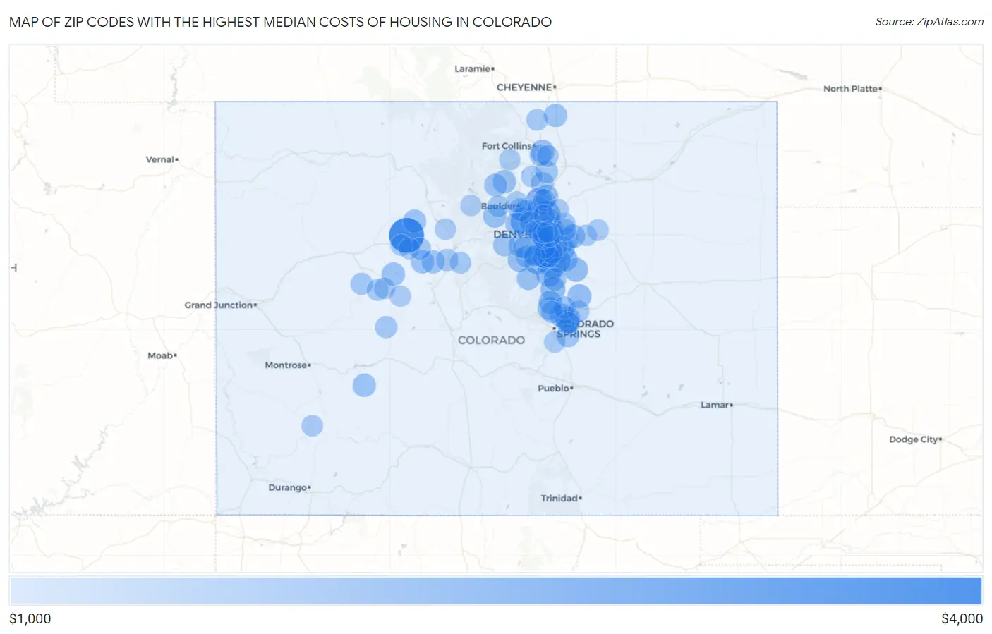 Zip Codes with the Highest Median Costs of Housing in Colorado Map