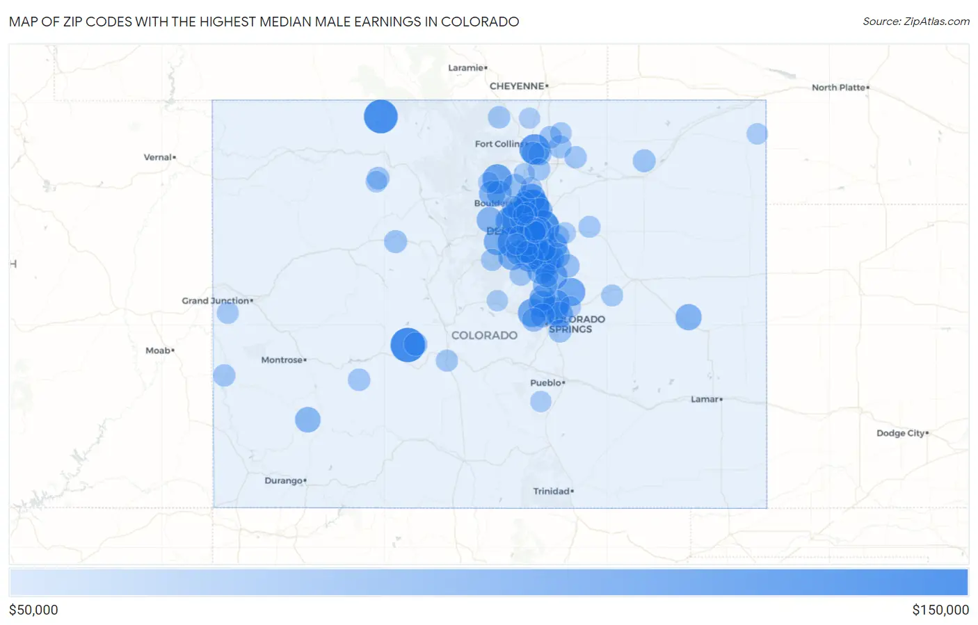 Zip Codes with the Highest Median Male Earnings in Colorado Map