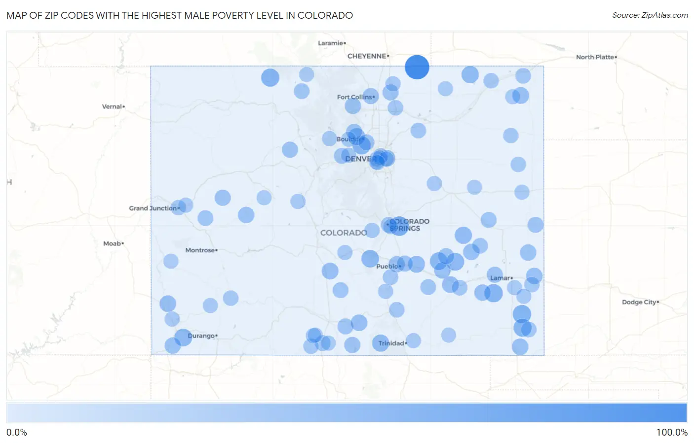 Zip Codes with the Highest Male Poverty Level in Colorado Map
