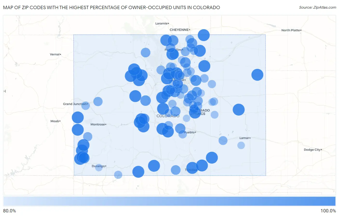 Zip Codes with the Highest Percentage of Owner-Occupied Units in Colorado Map
