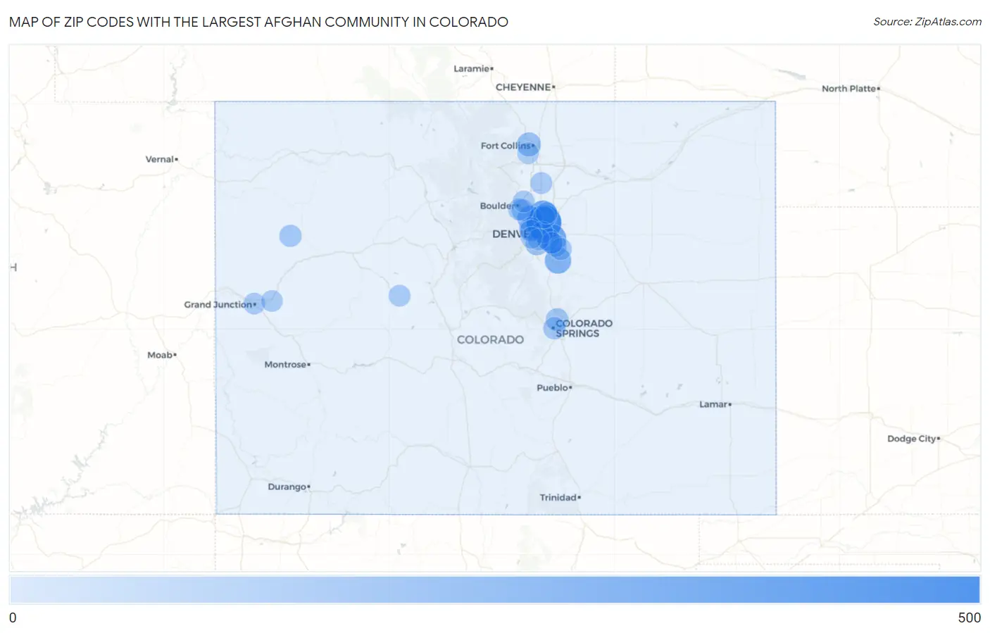 Zip Codes with the Largest Afghan Community in Colorado Map