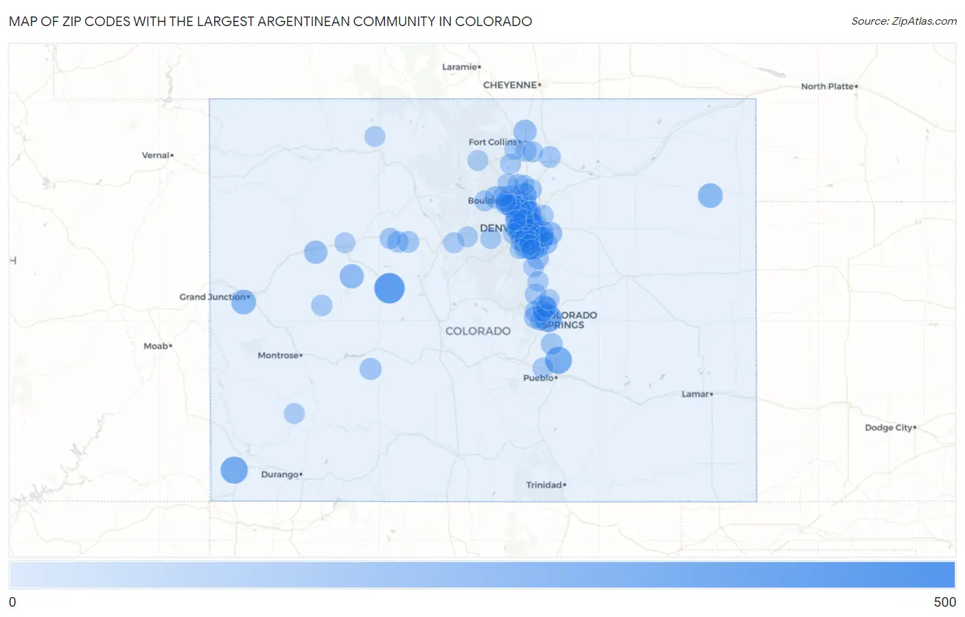 Zip Codes with the Largest Argentinean Community in Colorado Map