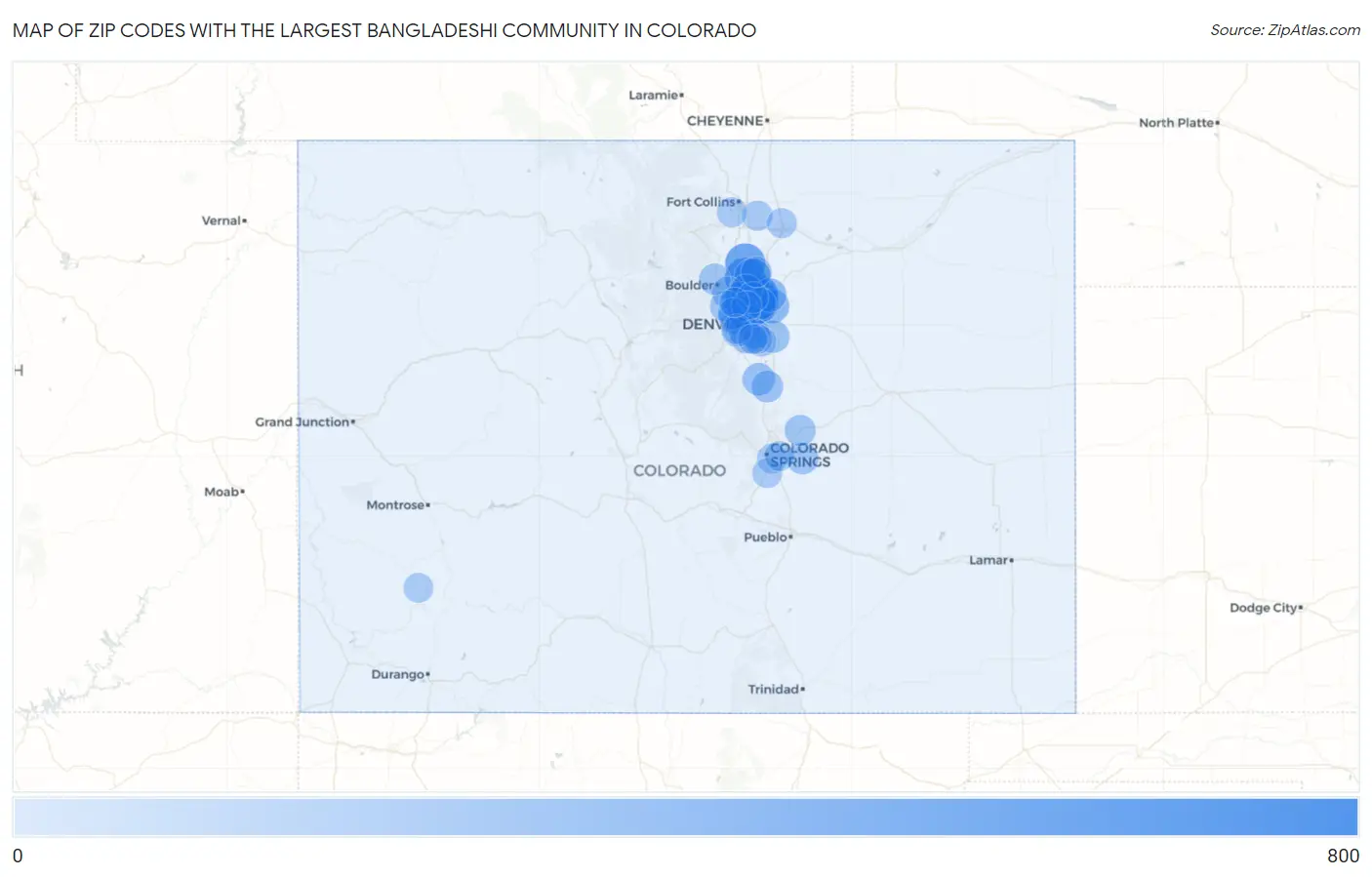 Zip Codes with the Largest Bangladeshi Community in Colorado Map