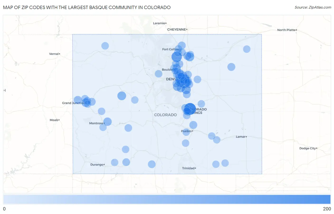 Zip Codes with the Largest Basque Community in Colorado Map
