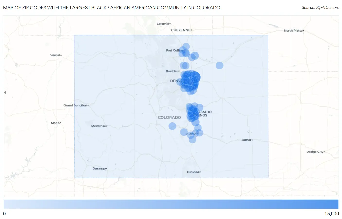 Zip Codes with the Largest Black / African American Community in Colorado Map