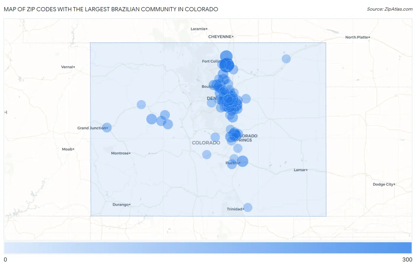 Zip Codes with the Largest Brazilian Community in Colorado Map