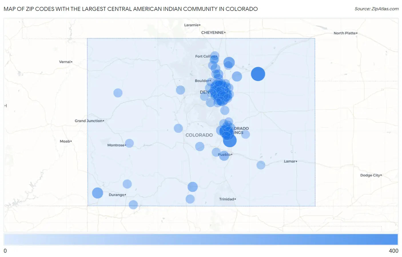 Zip Codes with the Largest Central American Indian Community in Colorado Map