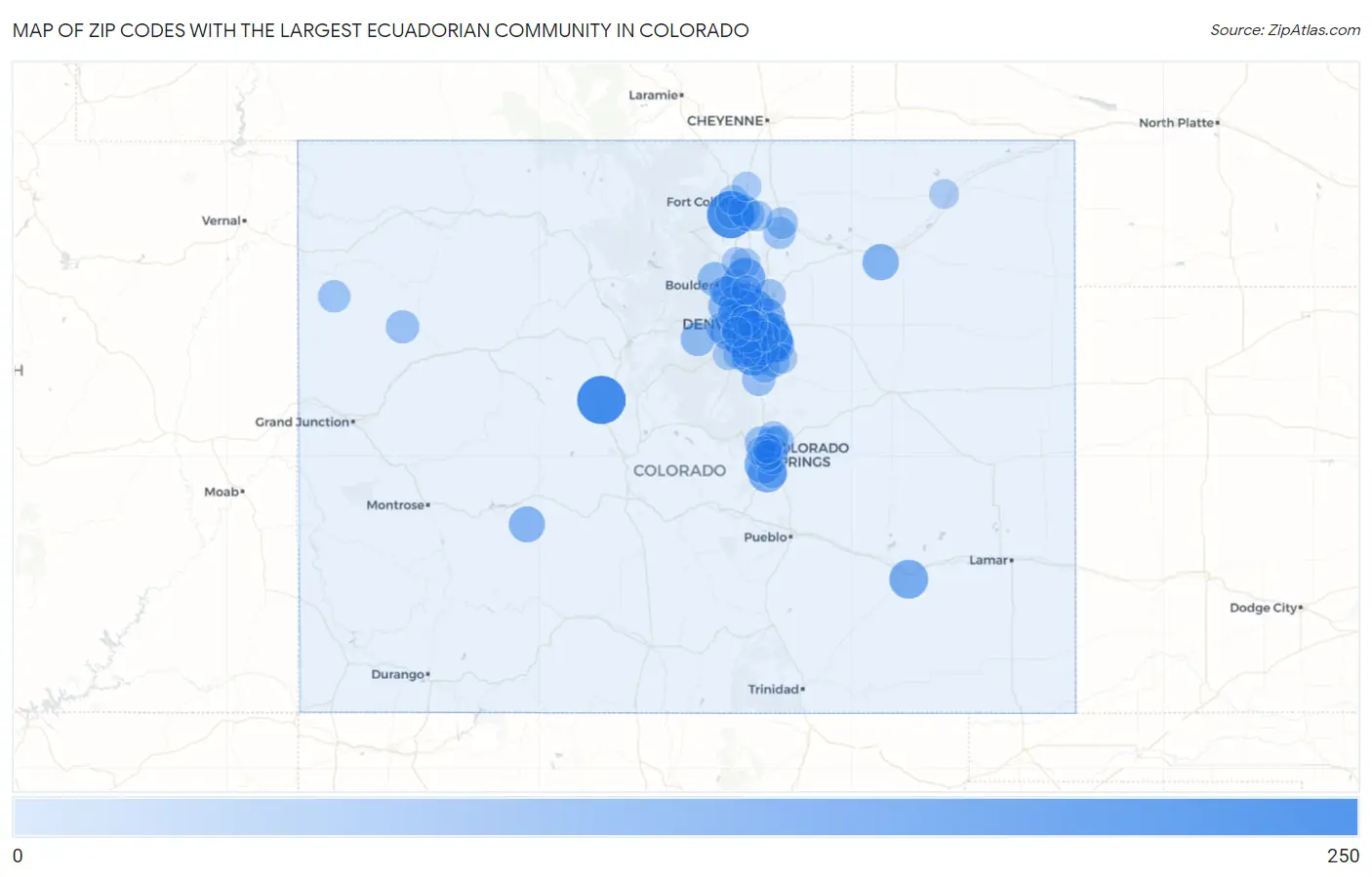 Zip Codes with the Largest Ecuadorian Community in Colorado Map