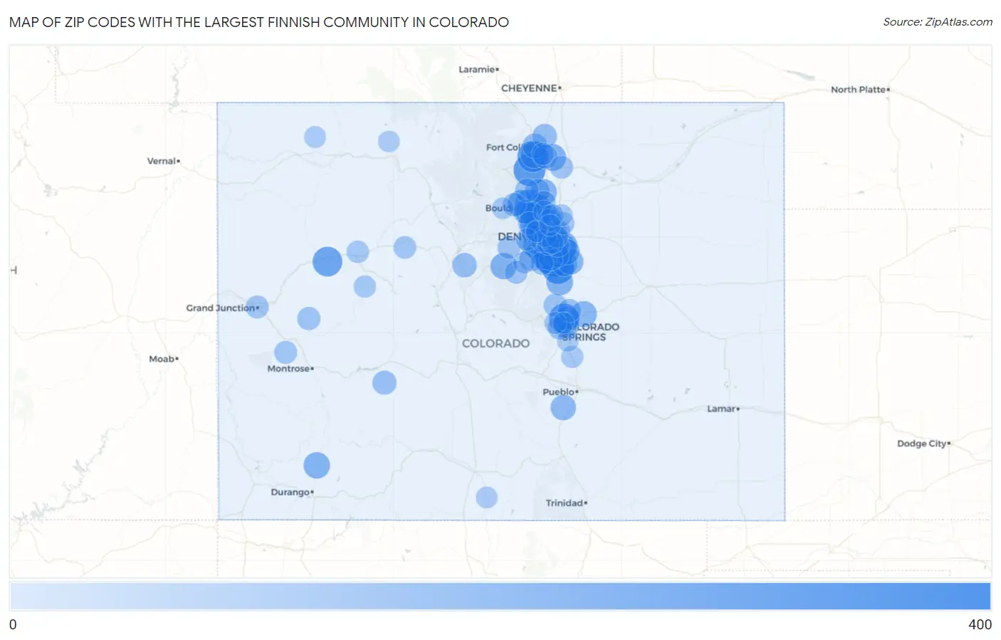 Zip Codes with the Largest Finnish Community in Colorado Map
