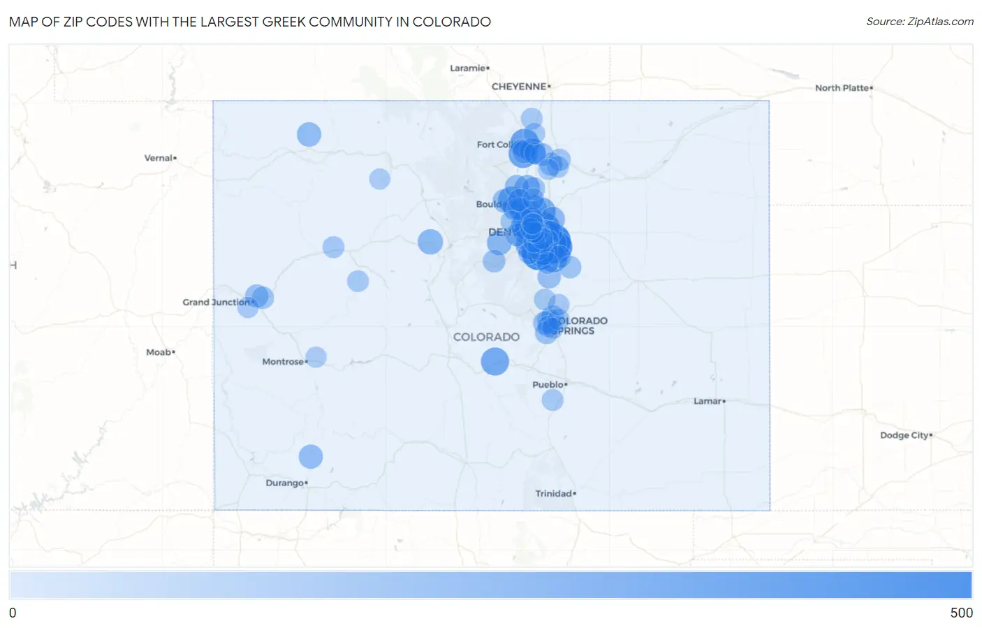 Zip Codes with the Largest Greek Community in Colorado Map