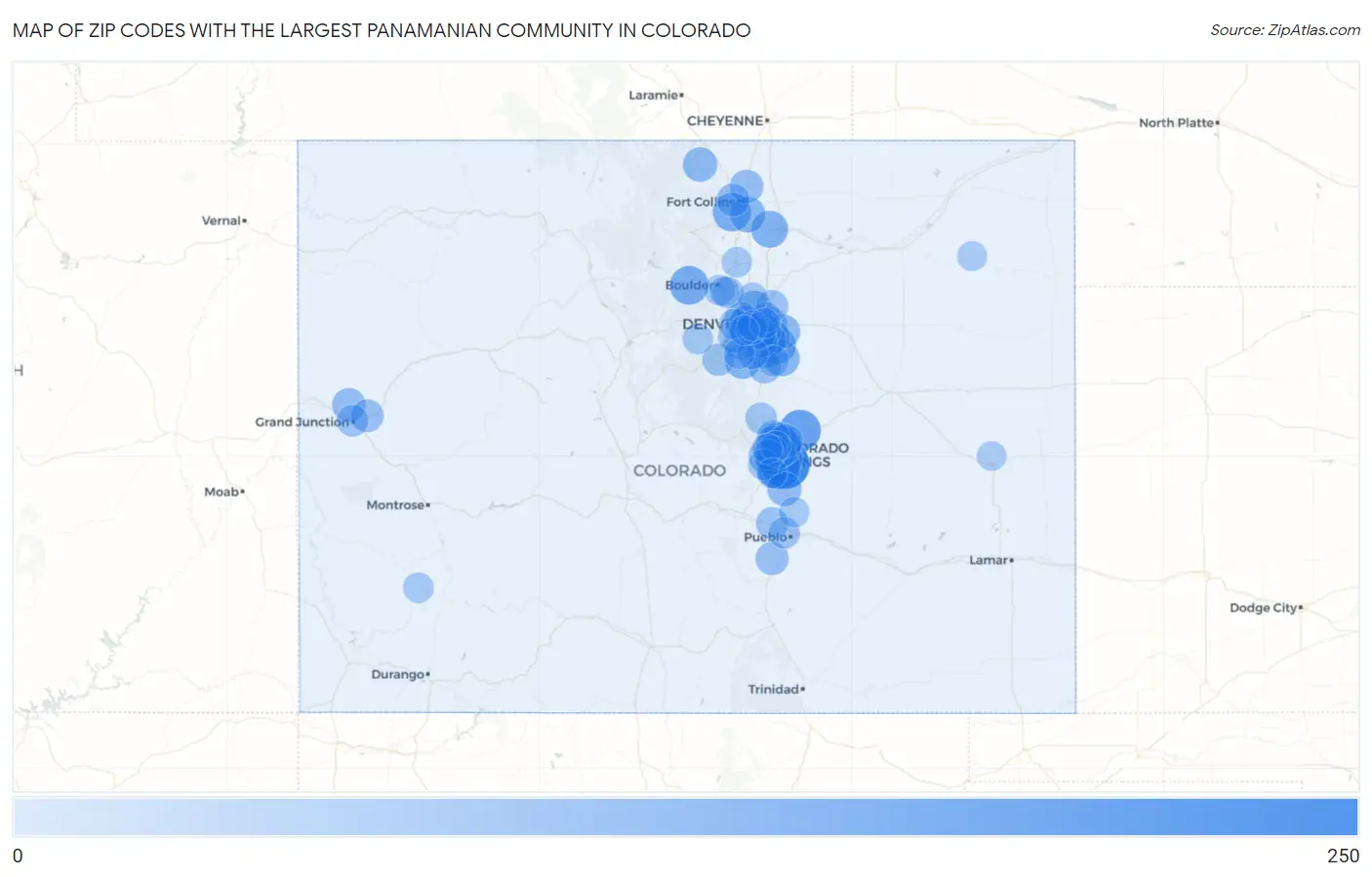 Zip Codes with the Largest Panamanian Community in Colorado Map