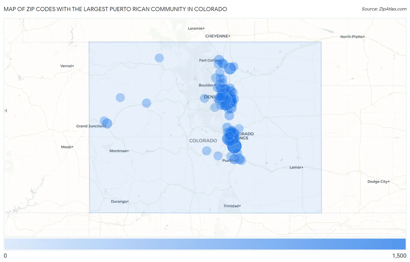 Zip Codes with the Largest Puerto Rican Community in Colorado Map