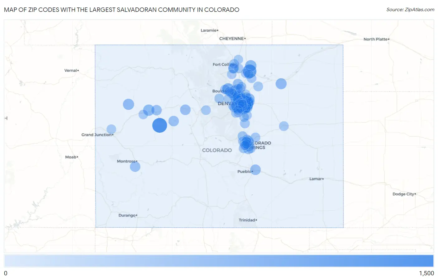 Zip Codes with the Largest Salvadoran Community in Colorado Map
