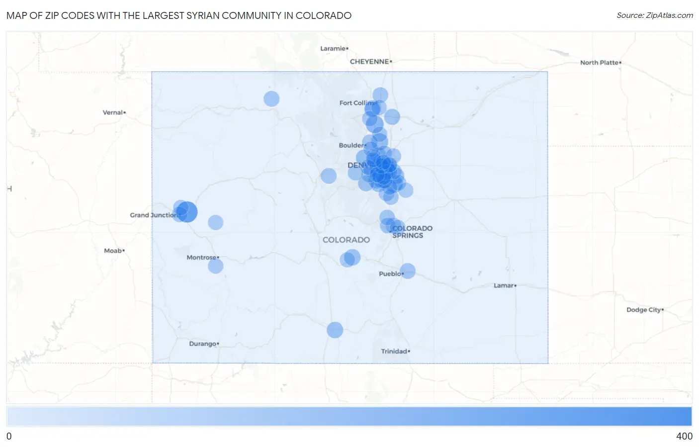 Zip Codes with the Largest Syrian Community in Colorado Map