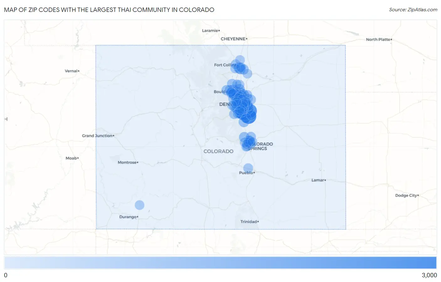 Zip Codes with the Largest Thai Community in Colorado Map