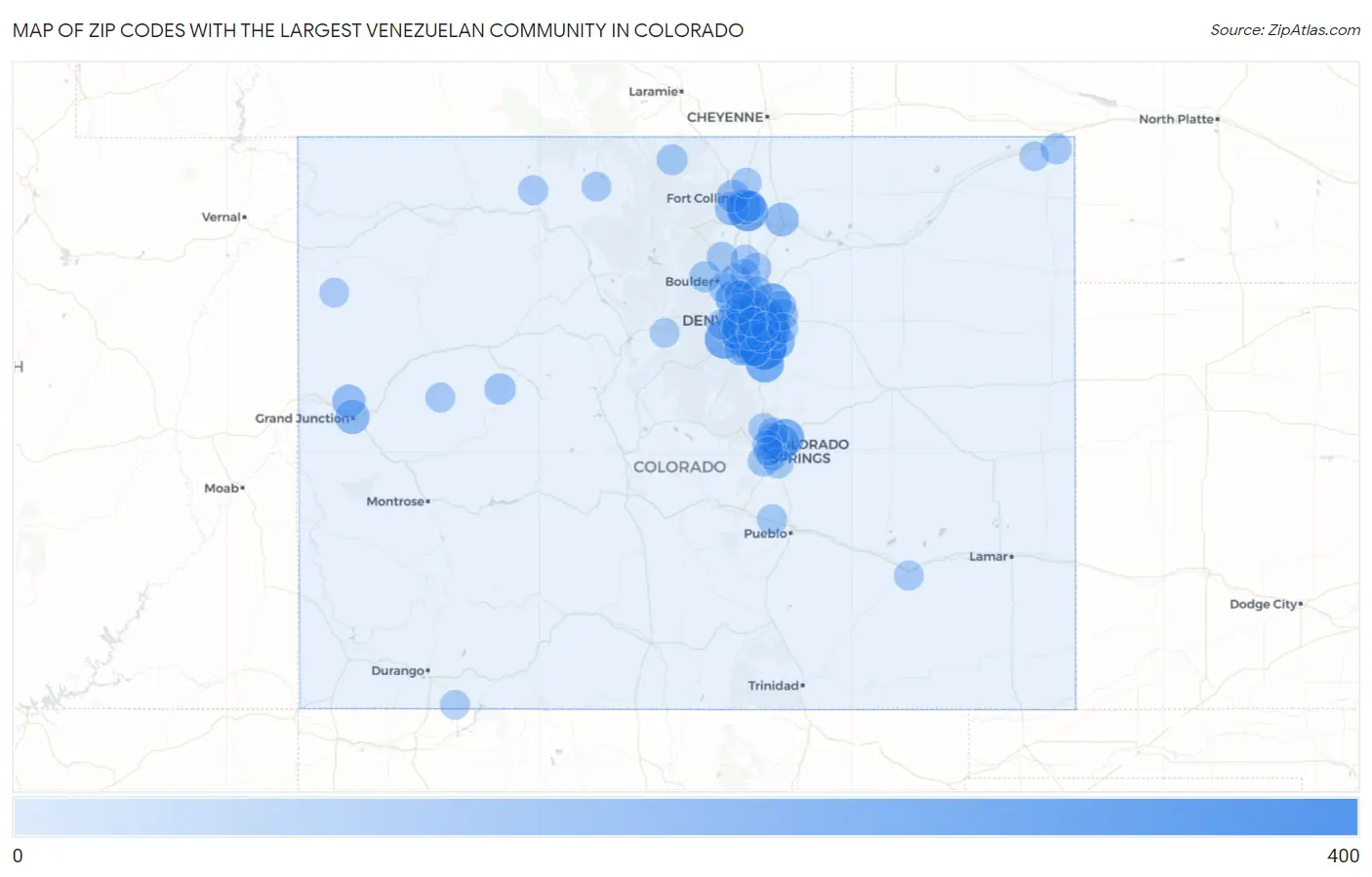 Zip Codes with the Largest Venezuelan Community in Colorado Map