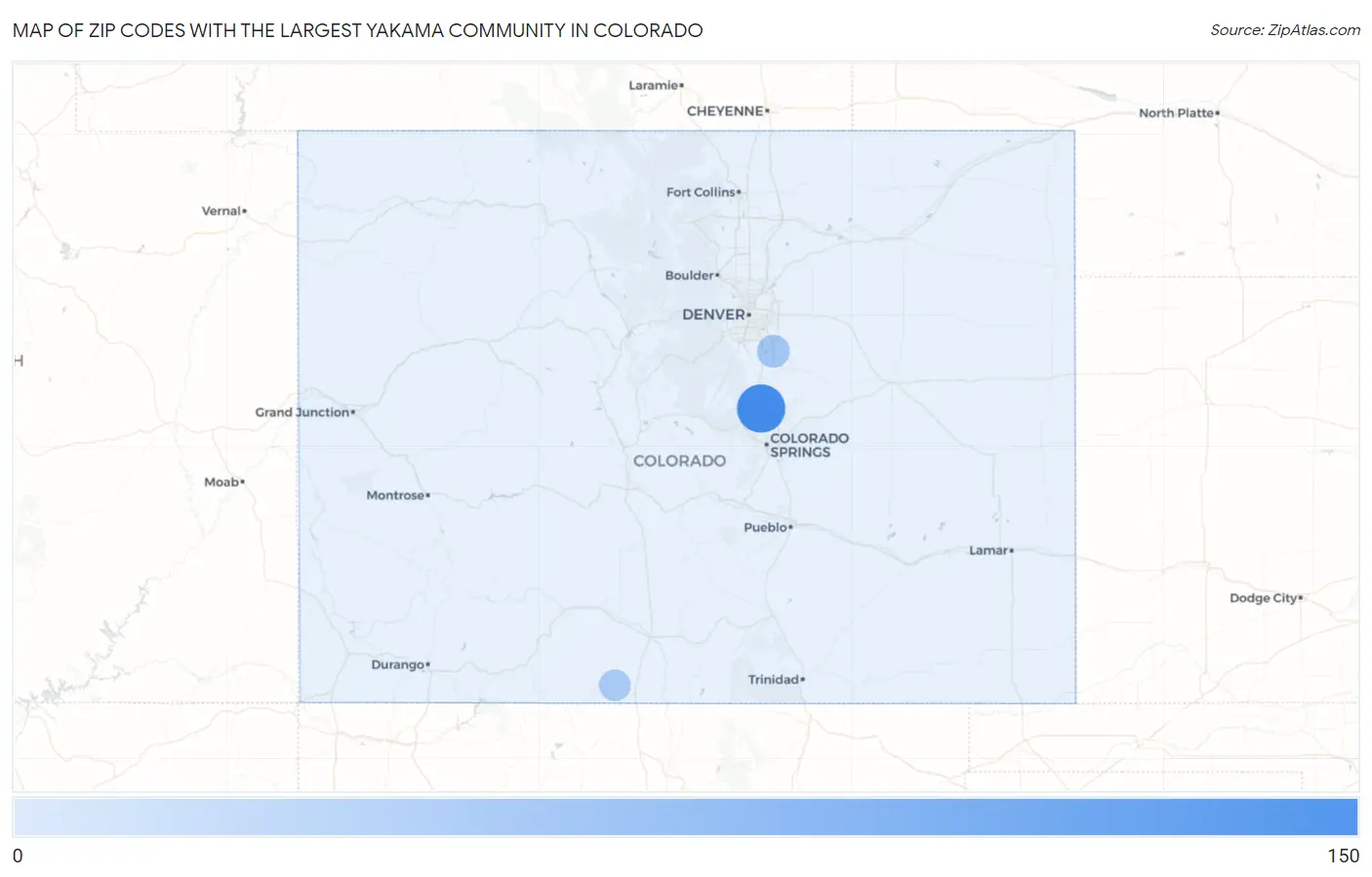 Zip Codes with the Largest Yakama Community in Colorado Map