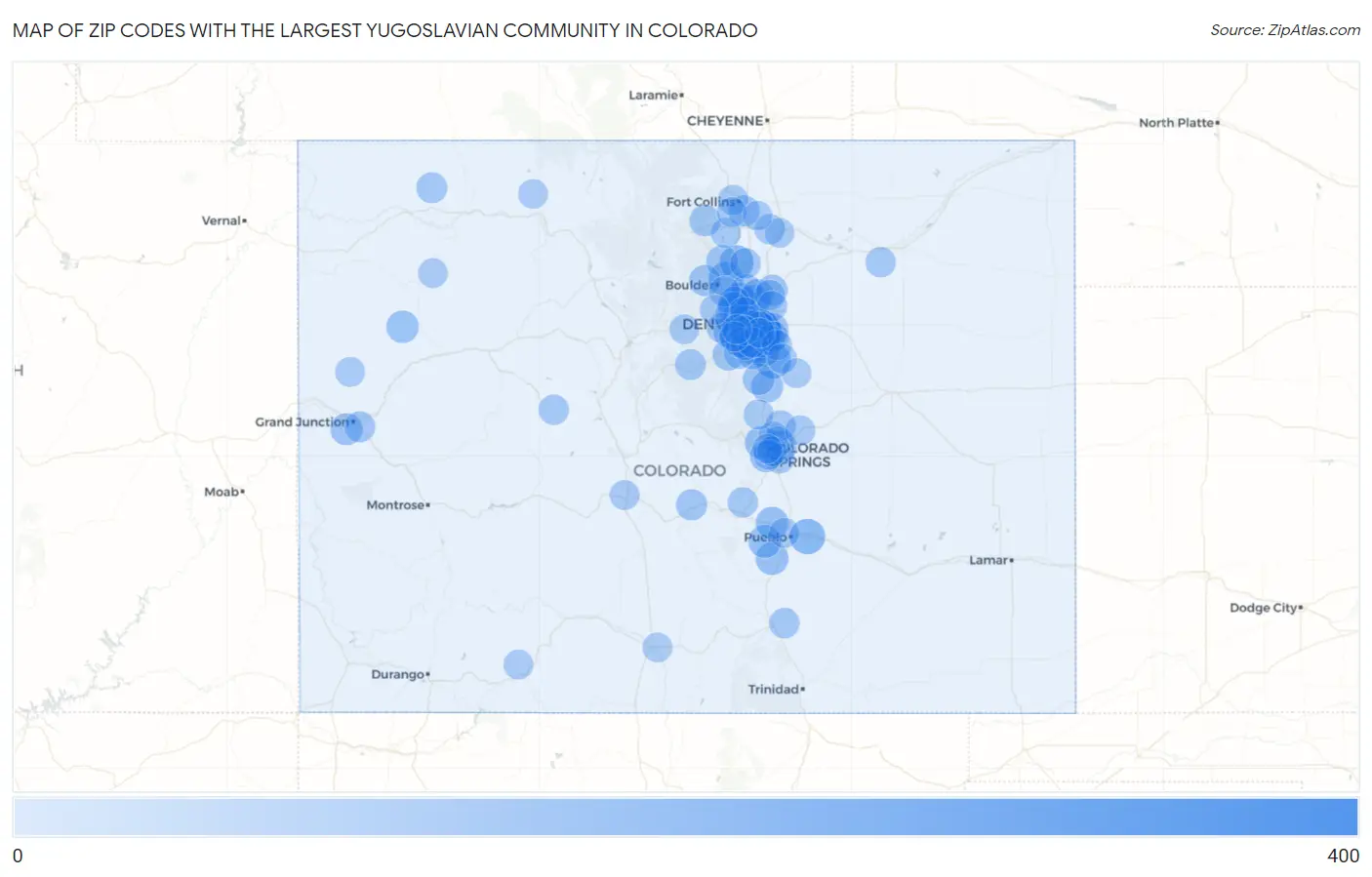 Zip Codes with the Largest Yugoslavian Community in Colorado Map