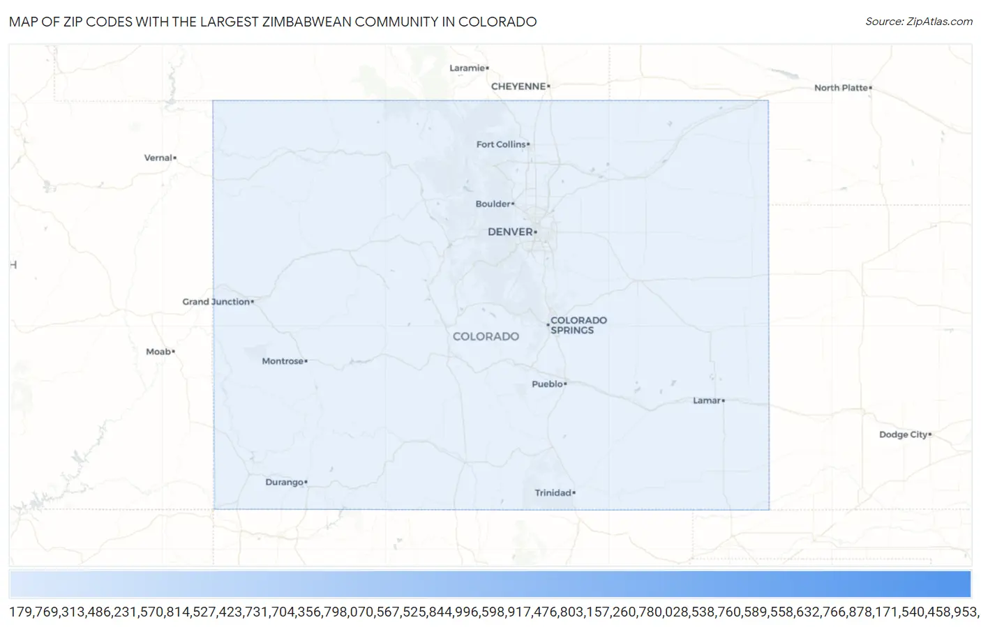 Zip Codes with the Largest Zimbabwean Community in Colorado Map
