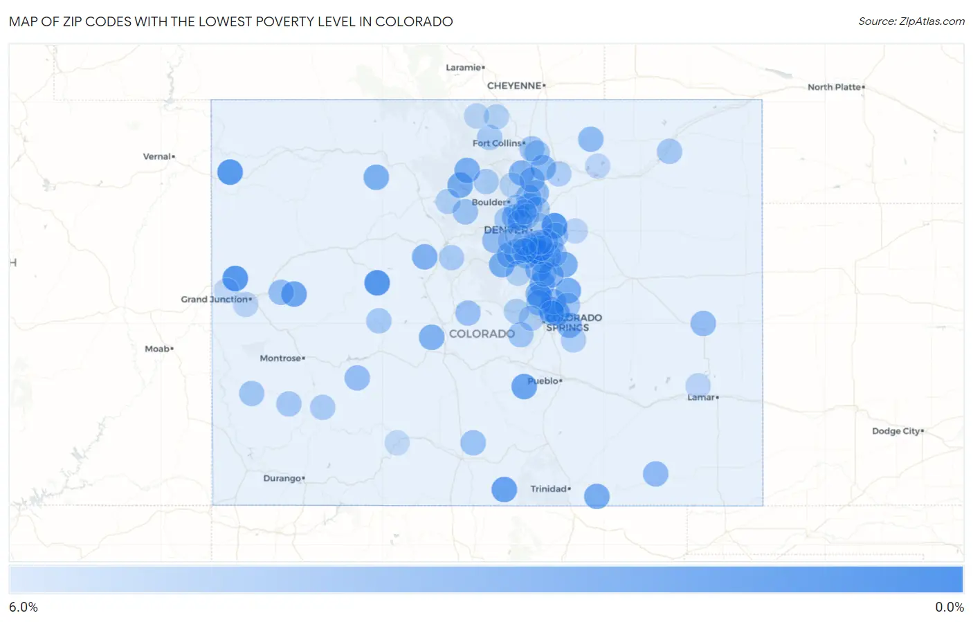 Zip Codes with the Lowest Poverty Level in Colorado Map