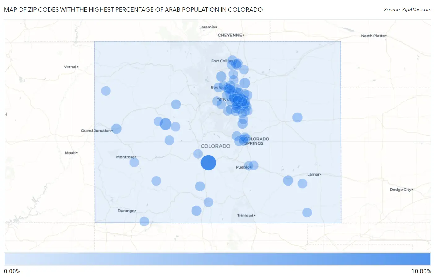 Zip Codes with the Highest Percentage of Arab Population in Colorado Map