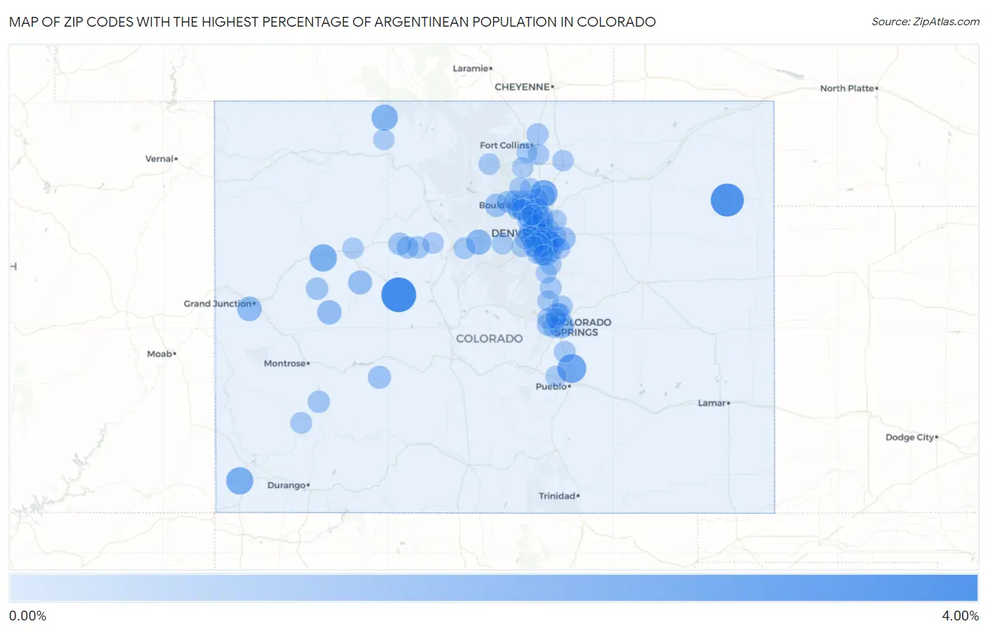 Zip Codes with the Highest Percentage of Argentinean Population in Colorado Map