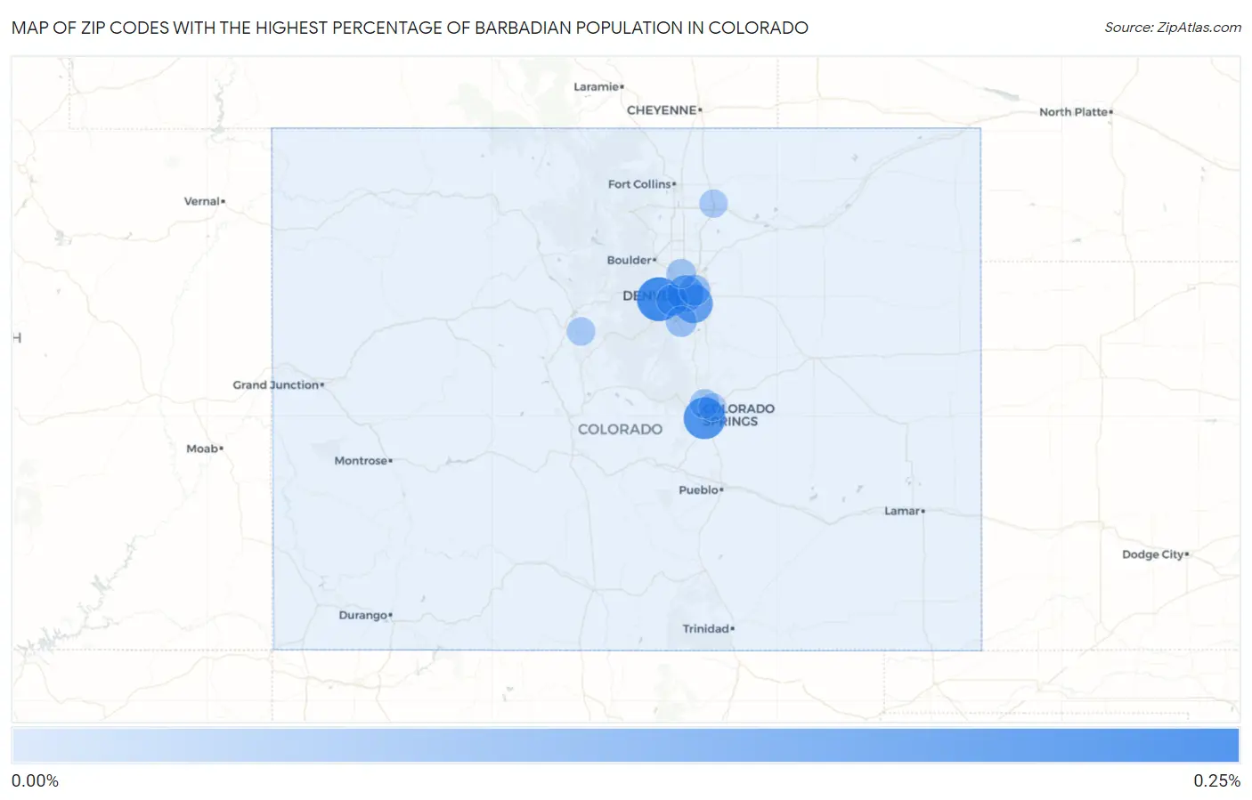 Zip Codes with the Highest Percentage of Barbadian Population in Colorado Map