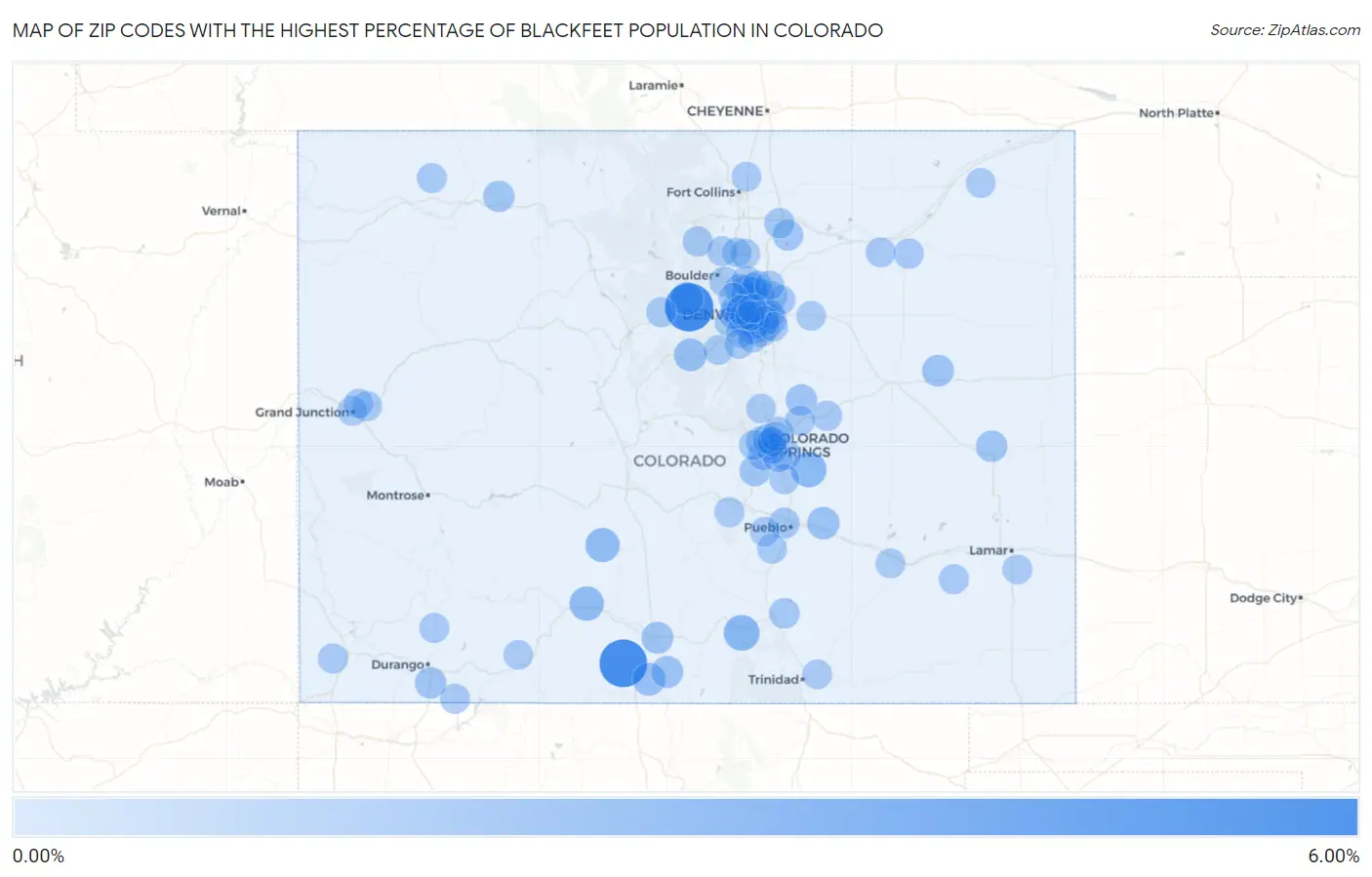Zip Codes with the Highest Percentage of Blackfeet Population in Colorado Map