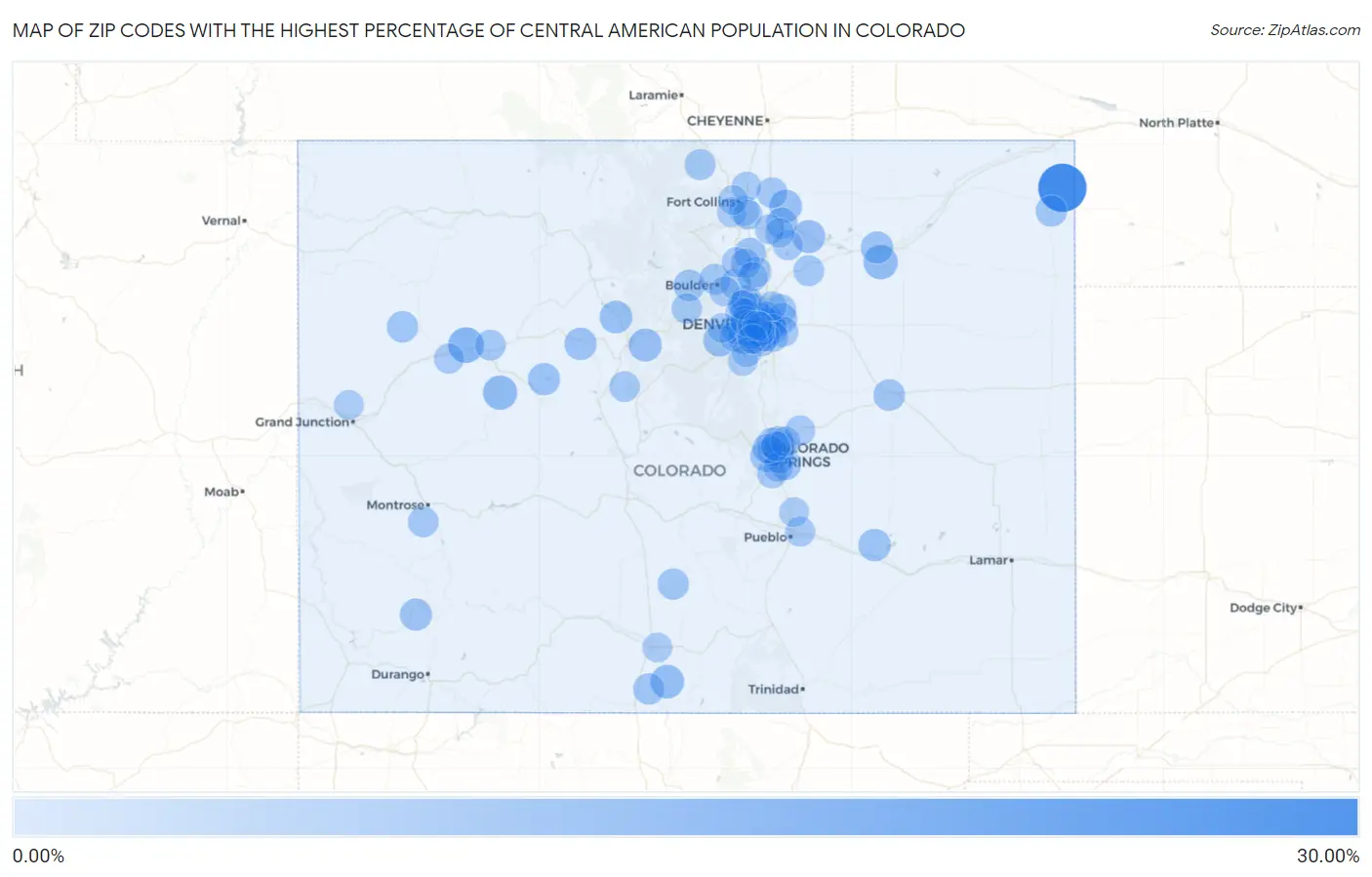 Zip Codes with the Highest Percentage of Central American Population in Colorado Map