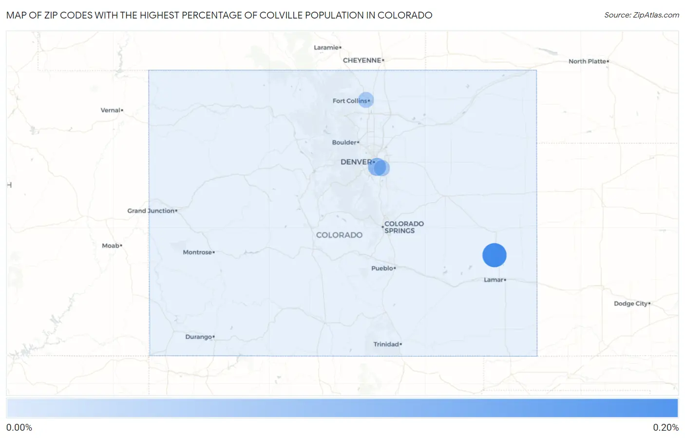 Zip Codes with the Highest Percentage of Colville Population in Colorado Map