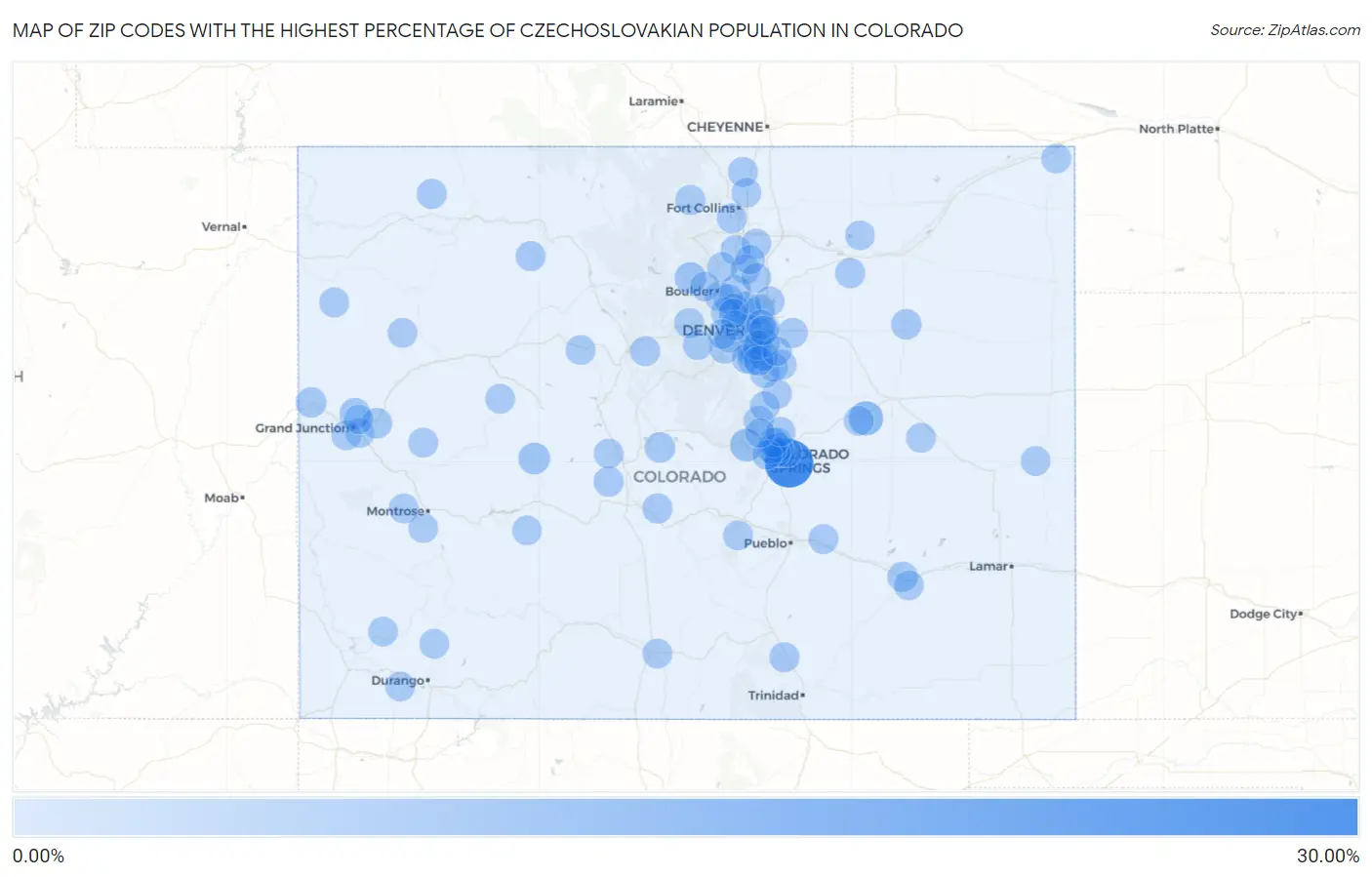 Zip Codes with the Highest Percentage of Czechoslovakian Population in Colorado Map