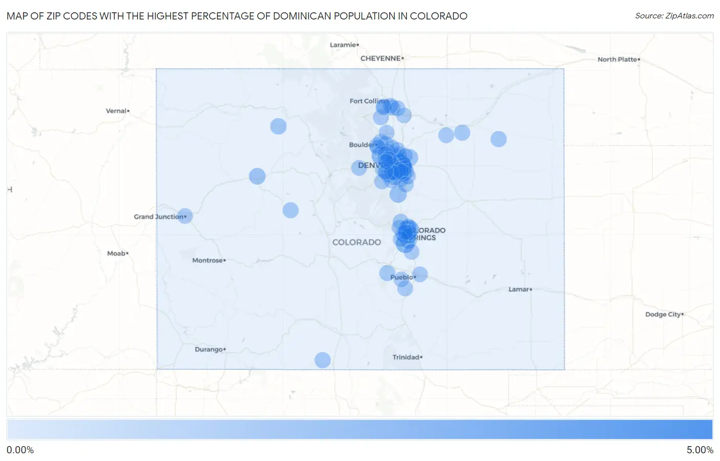Zip Codes with the Highest Percentage of Dominican Population in Colorado Map