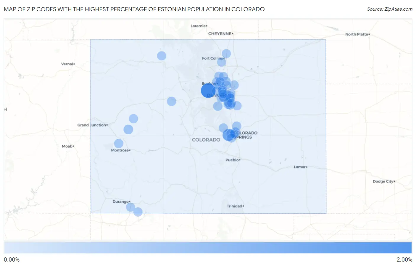 Zip Codes with the Highest Percentage of Estonian Population in Colorado Map
