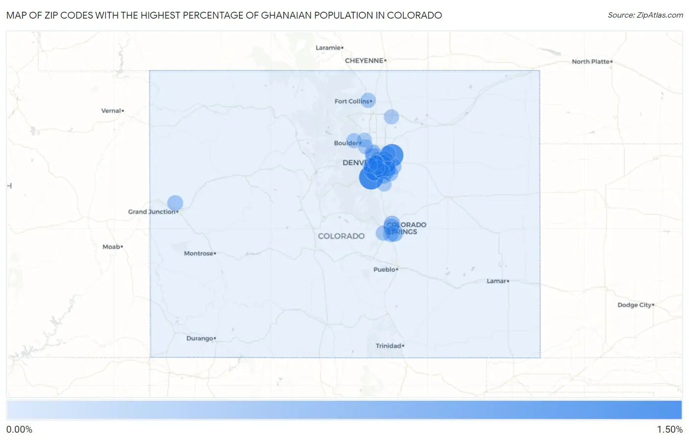 Zip Codes with the Highest Percentage of Ghanaian Population in Colorado Map