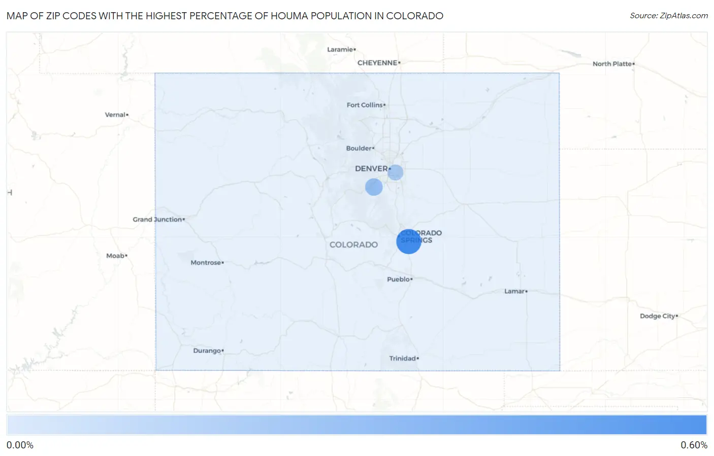 Zip Codes with the Highest Percentage of Houma Population in Colorado Map