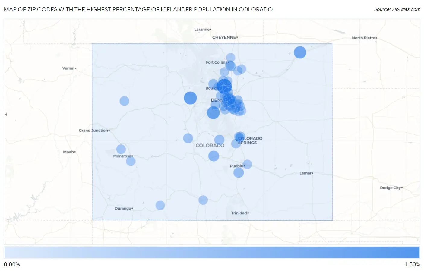 Zip Codes with the Highest Percentage of Icelander Population in Colorado Map
