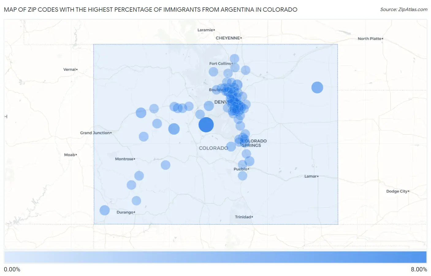 Zip Codes with the Highest Percentage of Immigrants from Argentina in Colorado Map