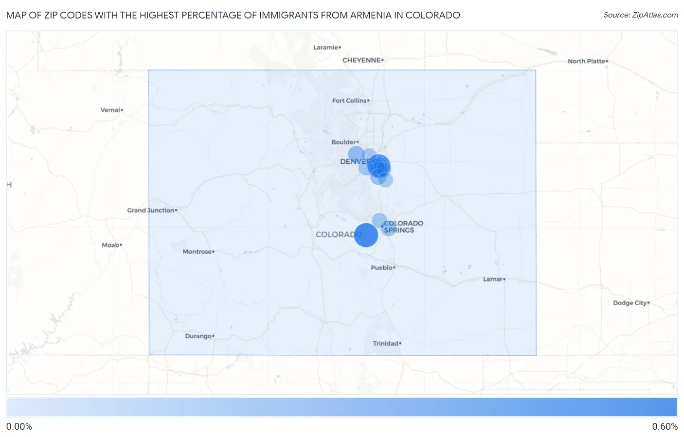 Zip Codes with the Highest Percentage of Immigrants from Armenia in Colorado Map