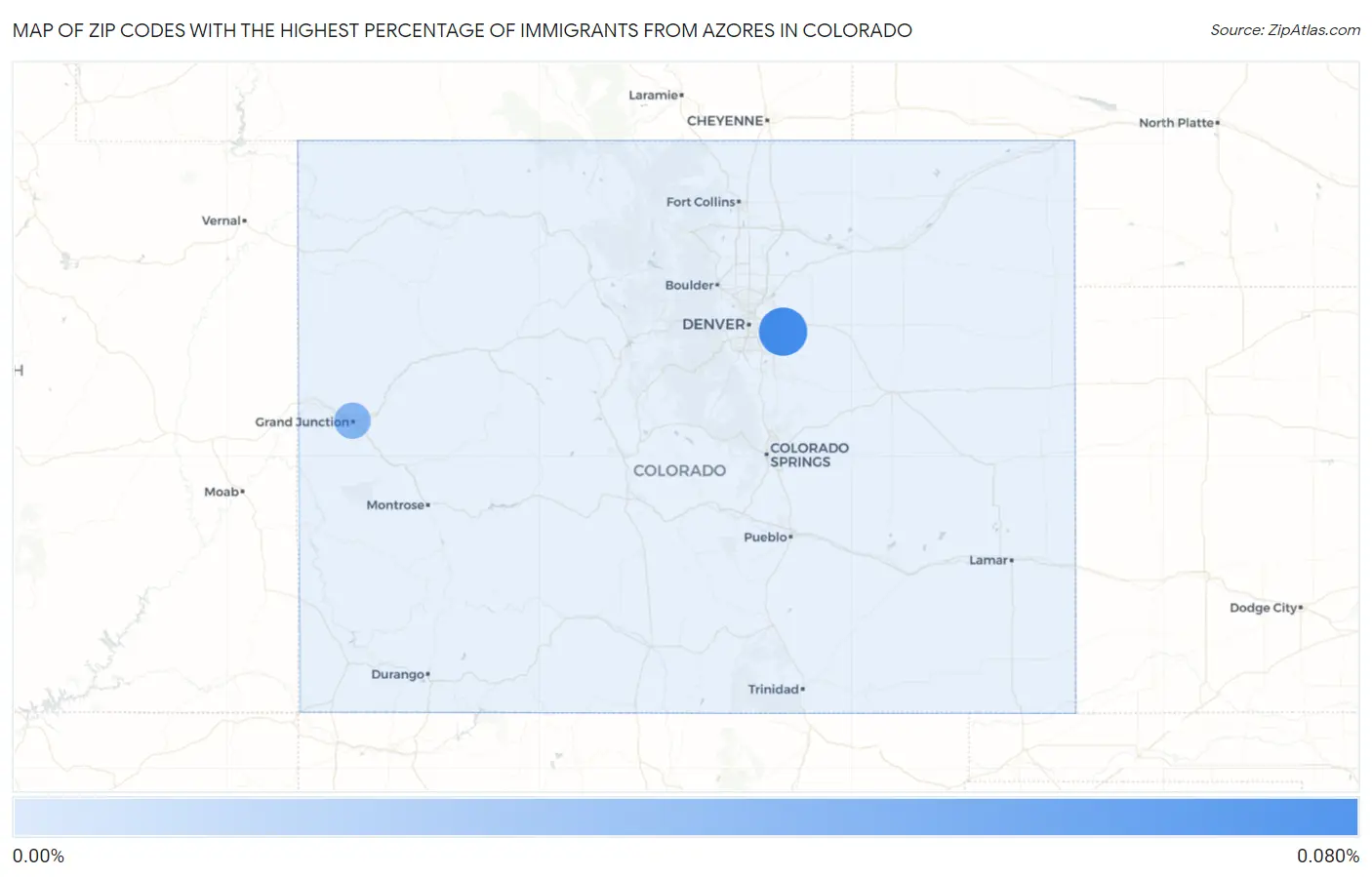 Zip Codes with the Highest Percentage of Immigrants from Azores in Colorado Map