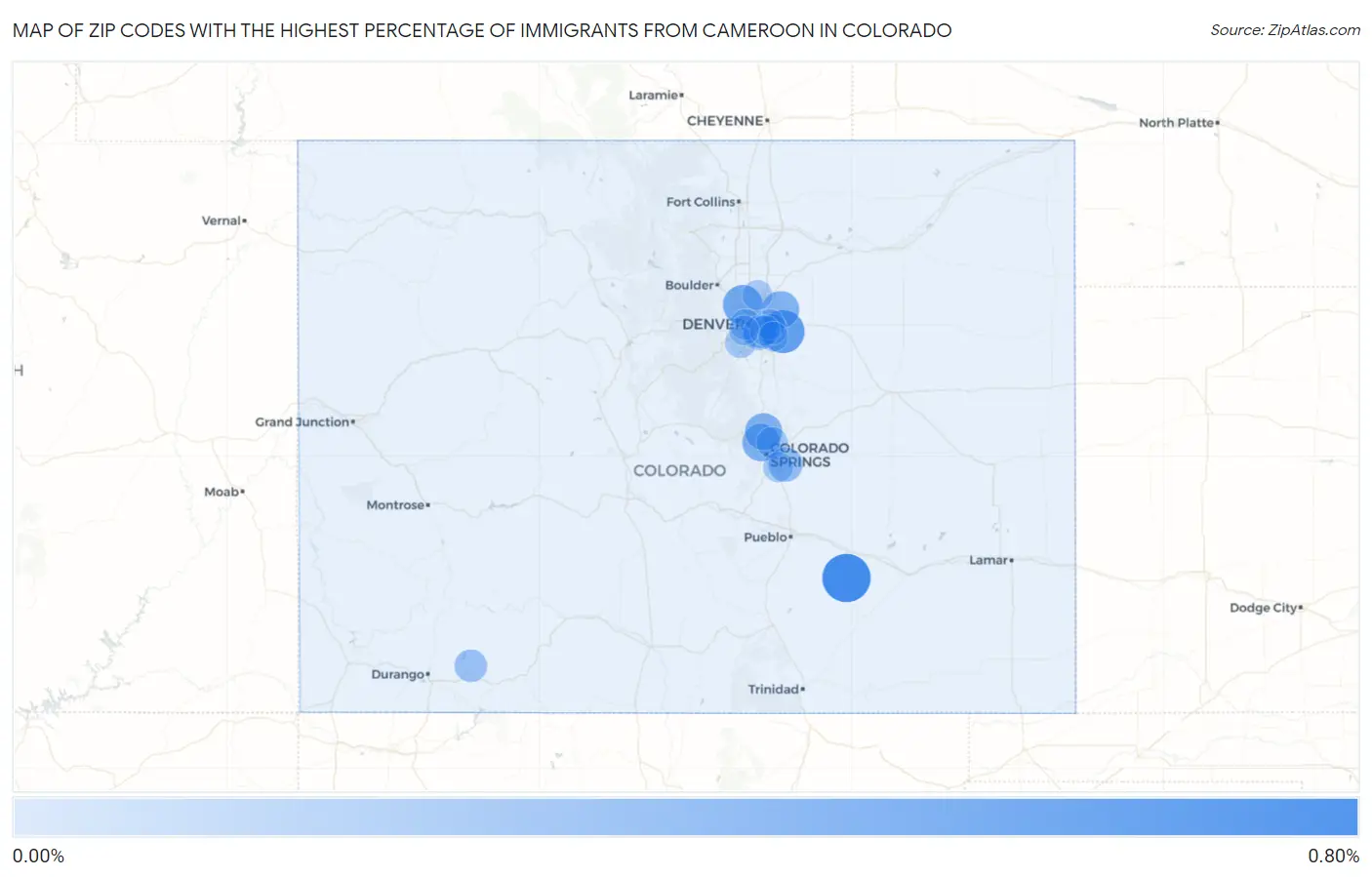 Zip Codes with the Highest Percentage of Immigrants from Cameroon in Colorado Map